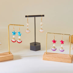 1 Pair Minimalist Starfish, Pearl & Shell Design Earrings, Suitable For Beach Vacation close-up view