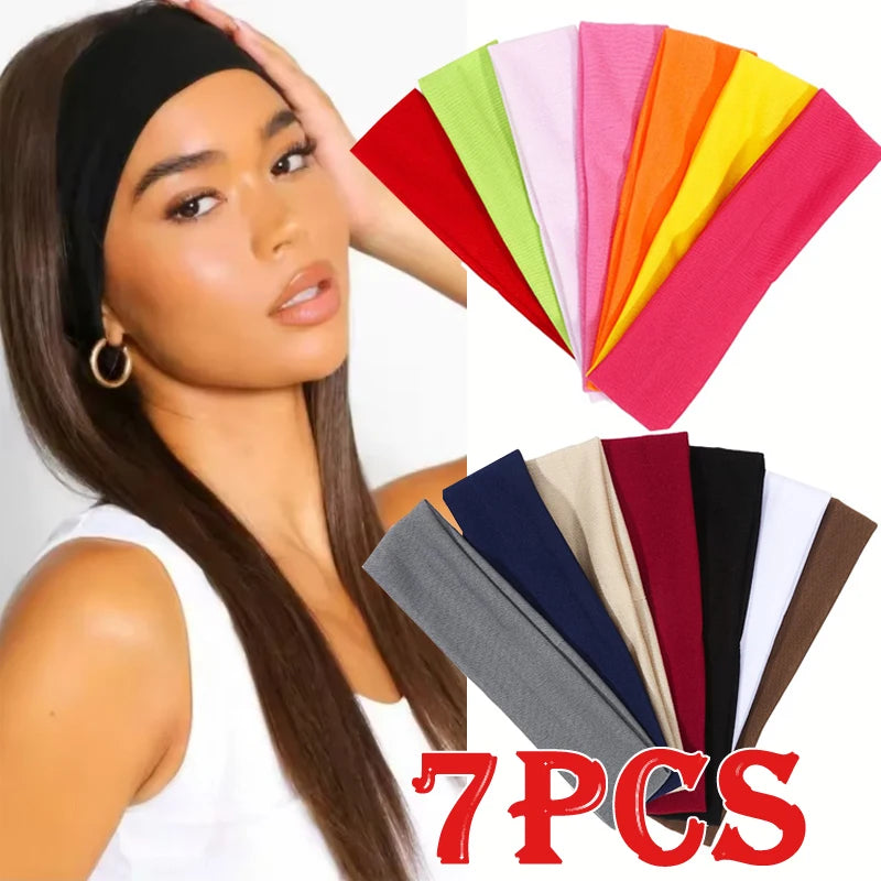 7Pcs Solid Elastic Hair Bands Yoga Headband Women Men Simple Sports Running Absorb Sweat Elastic Hai