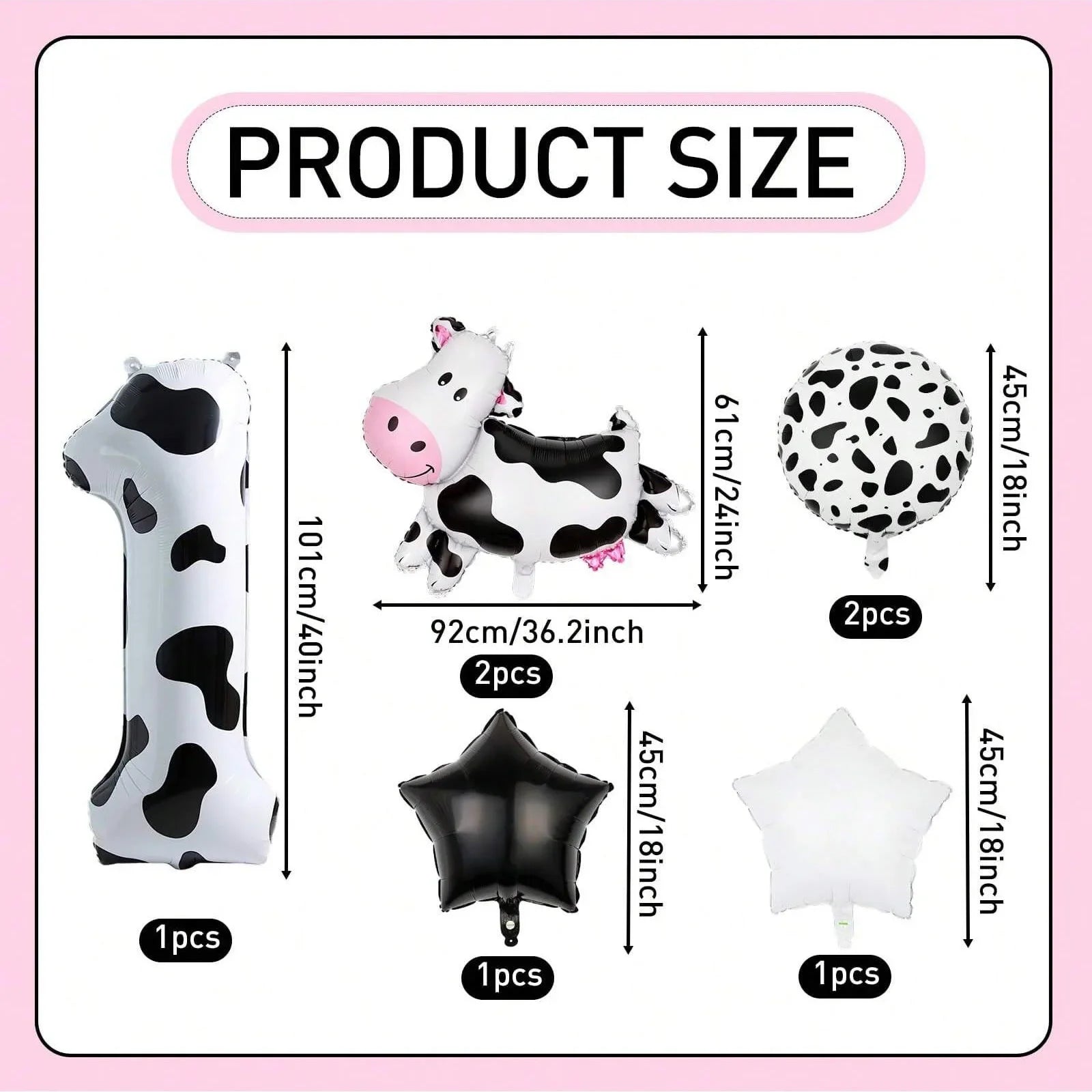 7pcs Big Cow Balloon Set 40 inch Black White Number 0-9 Foil Balloons | Farm Animal B lifestyle view