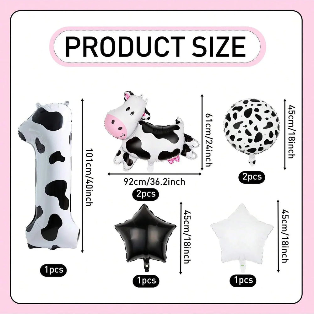 7pcs Big Cow Balloon Set 40 inch Black White Number 0-9 Foil Balloons | Farm Animal B lifestyle view
