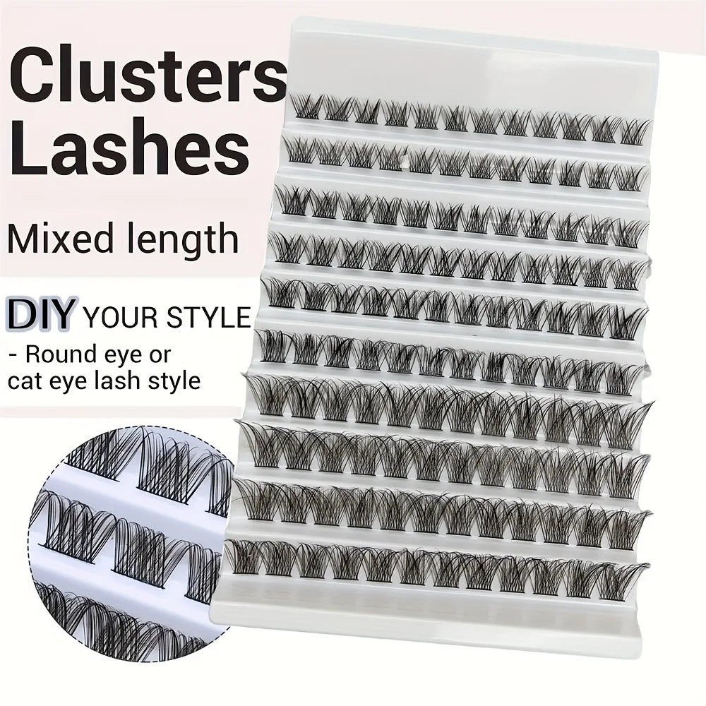 10 Rows Single Cluster Fluffy Lash Natural Look Eyelash Extensions 8-16MM Mixed Length close-up view