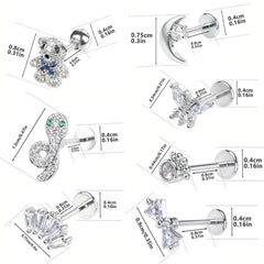 Stainless Steel Ear Studs - Micro Paved Zirconia Cartilage Earrings, Delicate Minimal alternate view