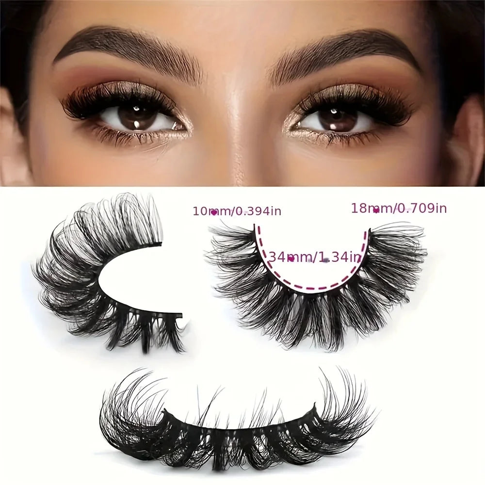 7 Pairs Lashes Fluffy Cat Eye Lashes Wispy 6D Volume False Eyelashes Soft Curly Fake L close-up view