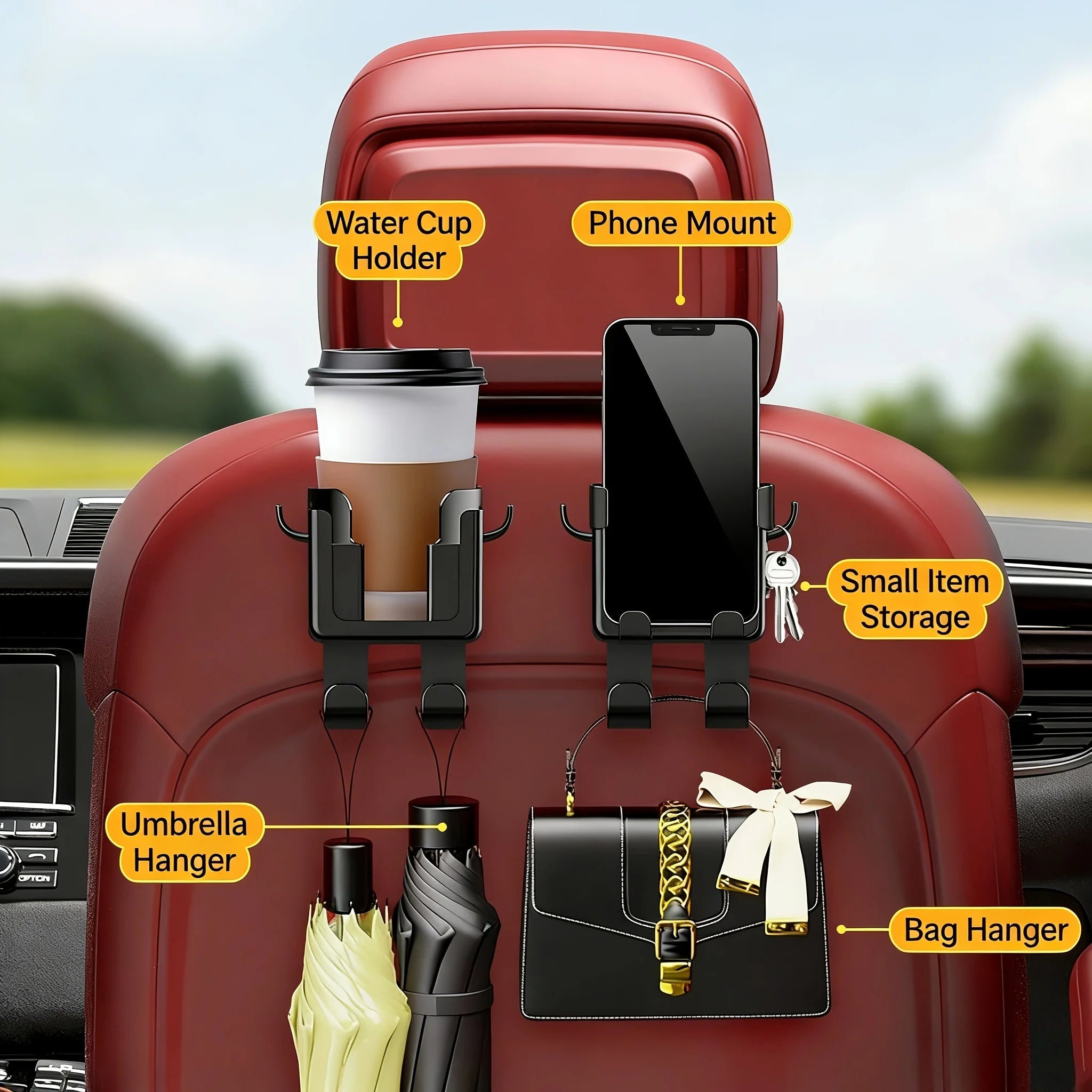 Car Seat Backrest Storage Rack with Cup and Phone Holder lifestyle view