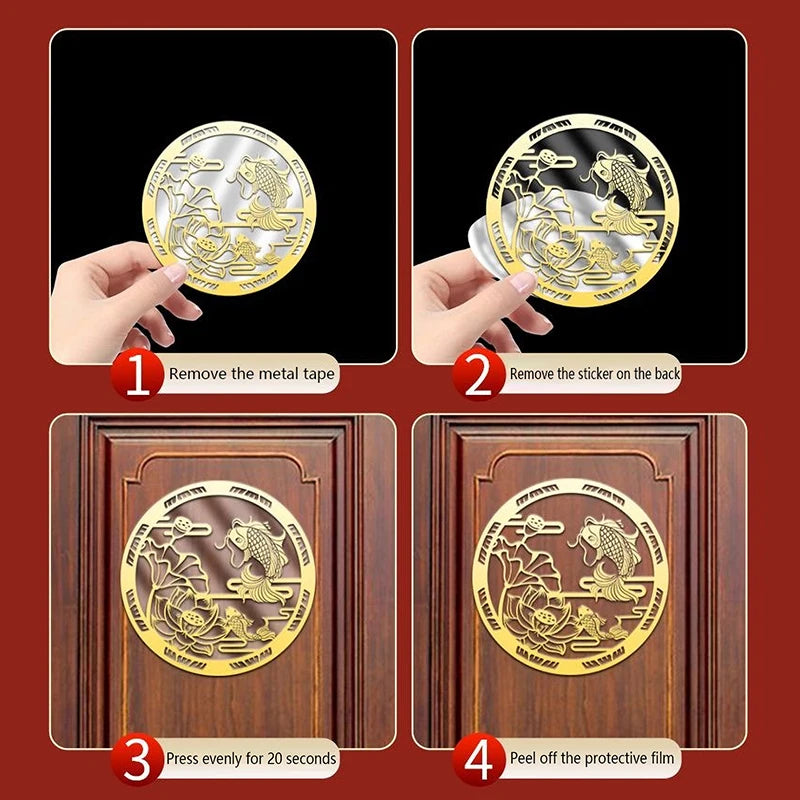 Carp Lotus Metal Sticker | Lucky Wealth Feng Shui Decoration