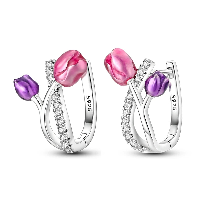 Hot Sale 925 Sterling Silver Heart Earrings Fit Original Charms Hoop Earrings For Women Girls Stud Earring Fine Jewelry Gifts