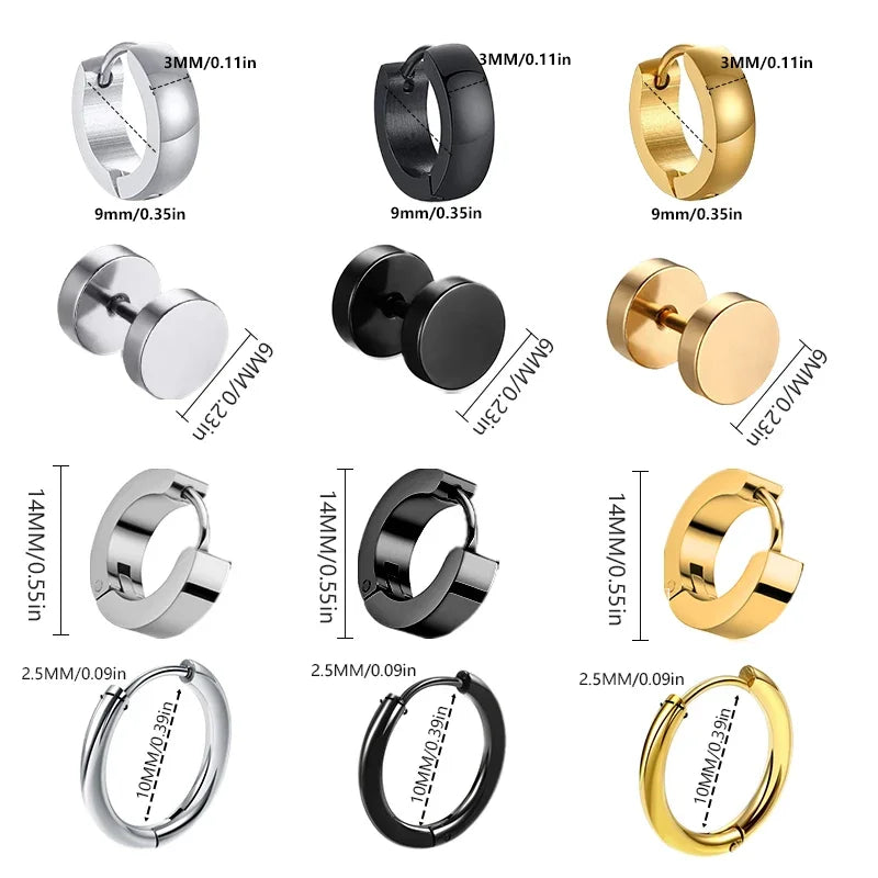 Unisex Punk Black Stainless Steel Hoop Earrings | Gothic Fake Earring Set alternate view