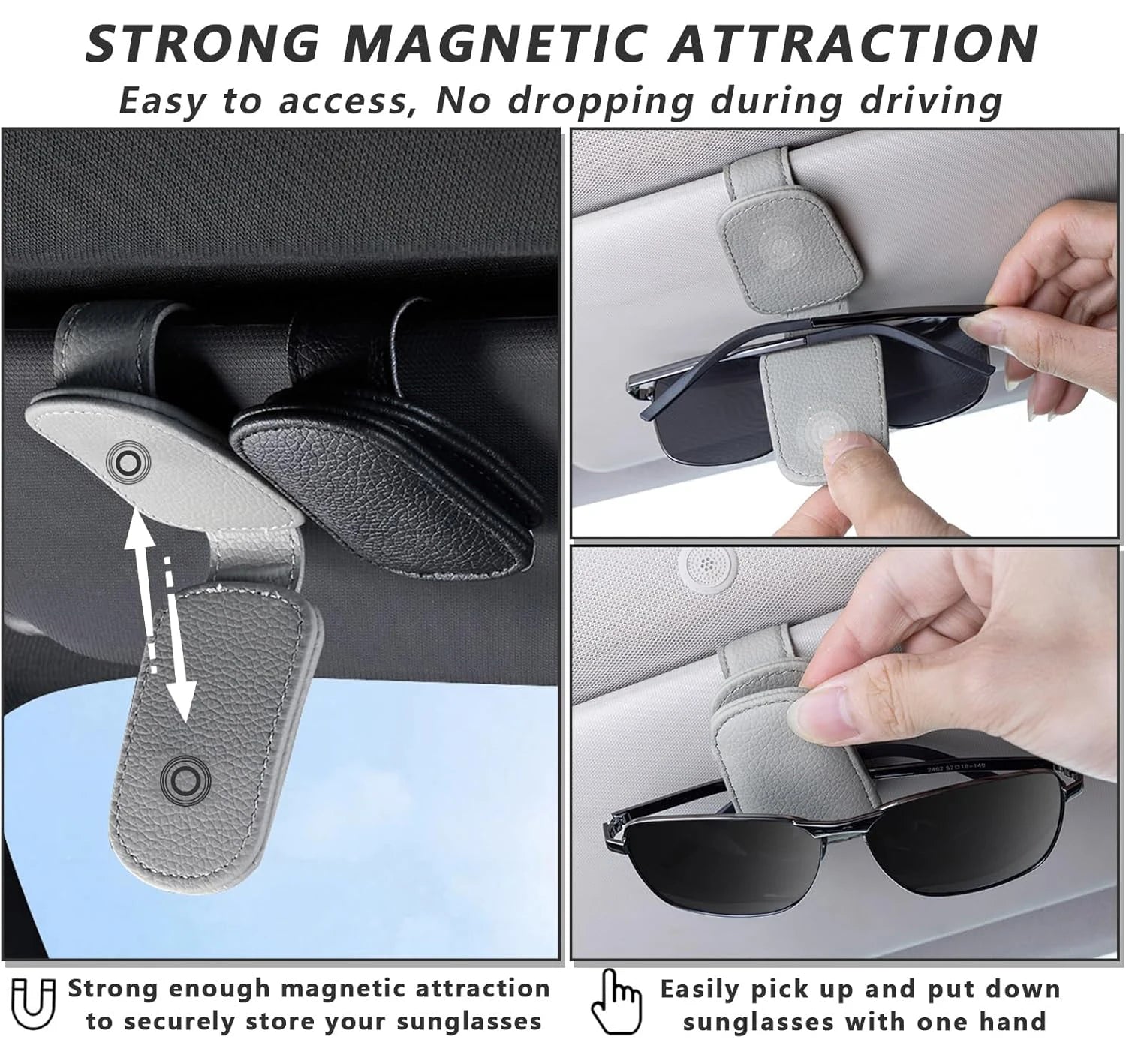 Sunglasses Holder Is Suitable for Car Sun shades Magnetic Leather Sunglasses Clip and alternate view