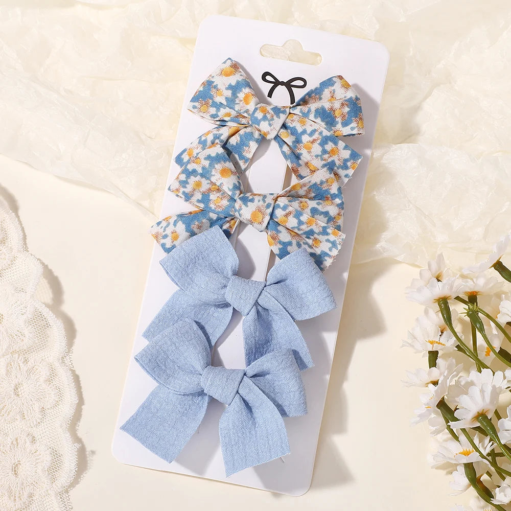 4Pcs/Set Sweet Hair Bows Hair Clip Children Lovely Bowknot Hair Pins for Baby Girls Hair Accessories Print Hollow Hairgripe Gift
