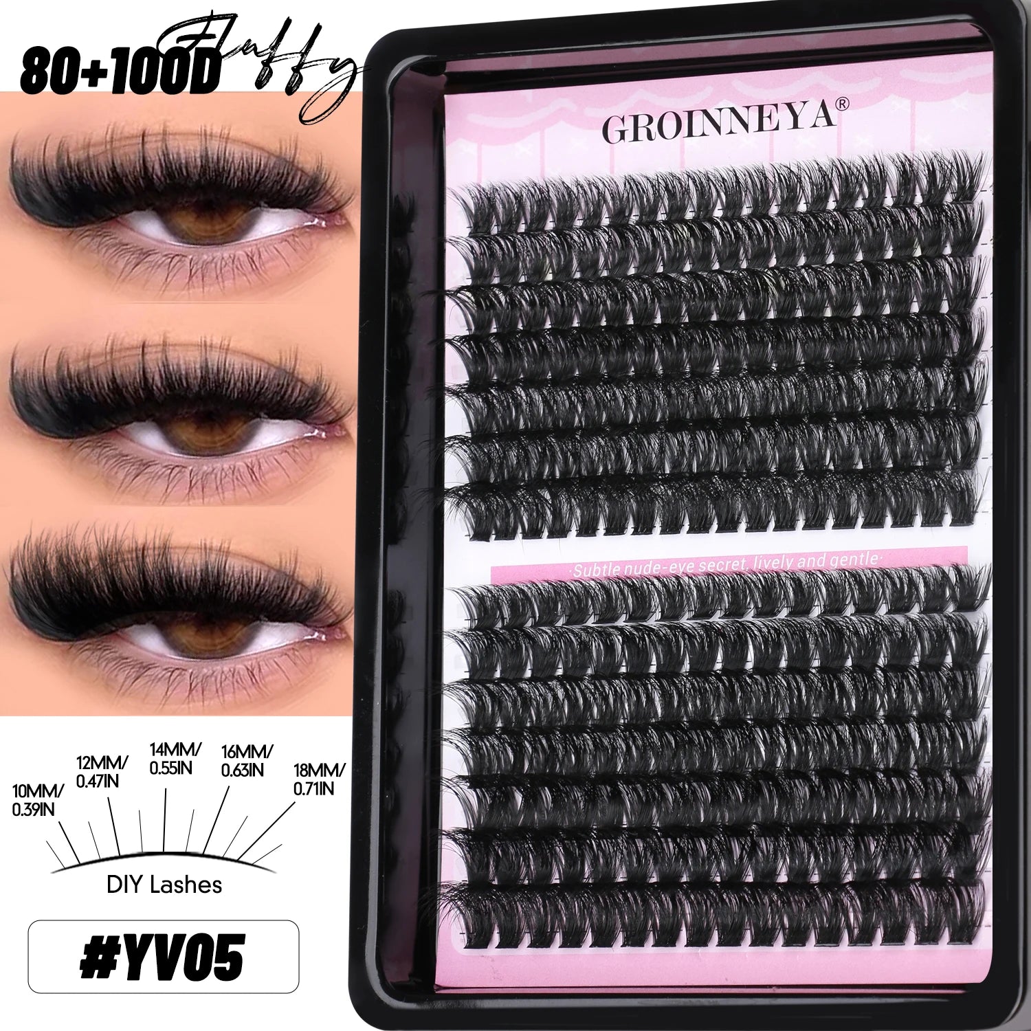 GROINNEYA Lash Clusters Wispy Eyelash Clusters Eyelash Extensions Natural Volume Lash Extensions DIY Individual Lashes Makeup