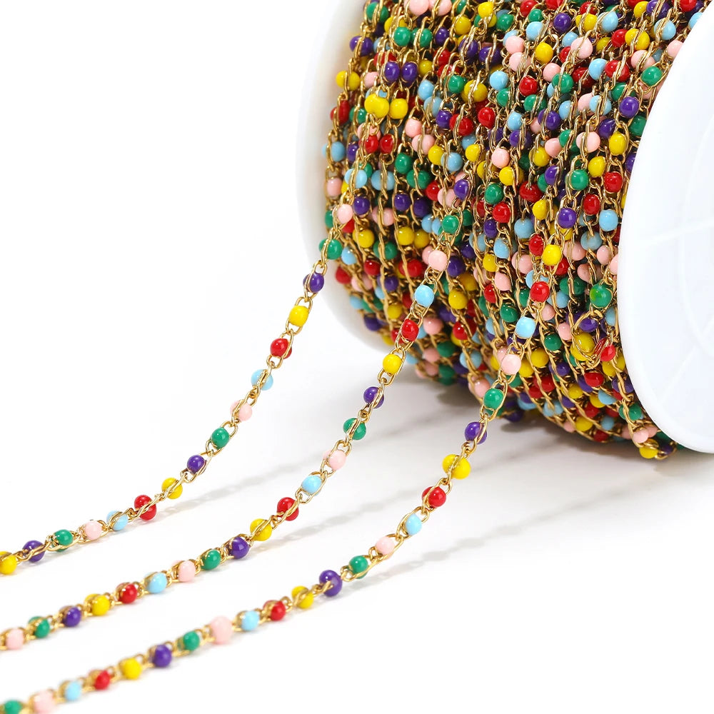 1 Meter Stainless Steel Enamel Beads Chain | DIY Jewelry Making Supplies