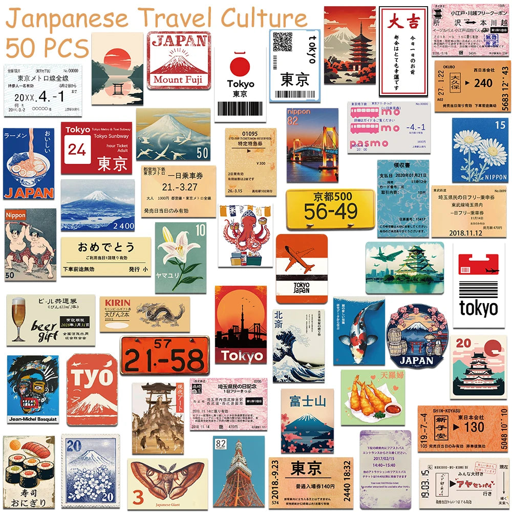 50pcs Japanese Travel Culture Stickers Decals lifestyle view