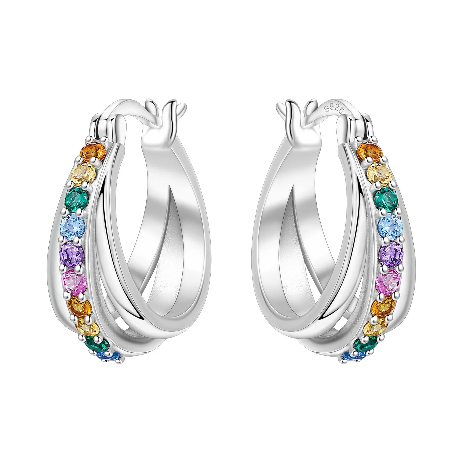 PANPOKI S925 Sterling Silver Purple Zircon Series Earrings Hoop Earrings For Women Jewel detail view