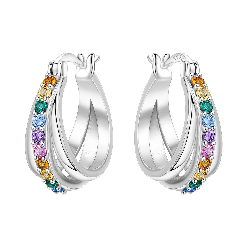 PANPOKI S925 Sterling Silver Purple Zircon Series Earrings Hoop Earrings For Women Jewel detail view