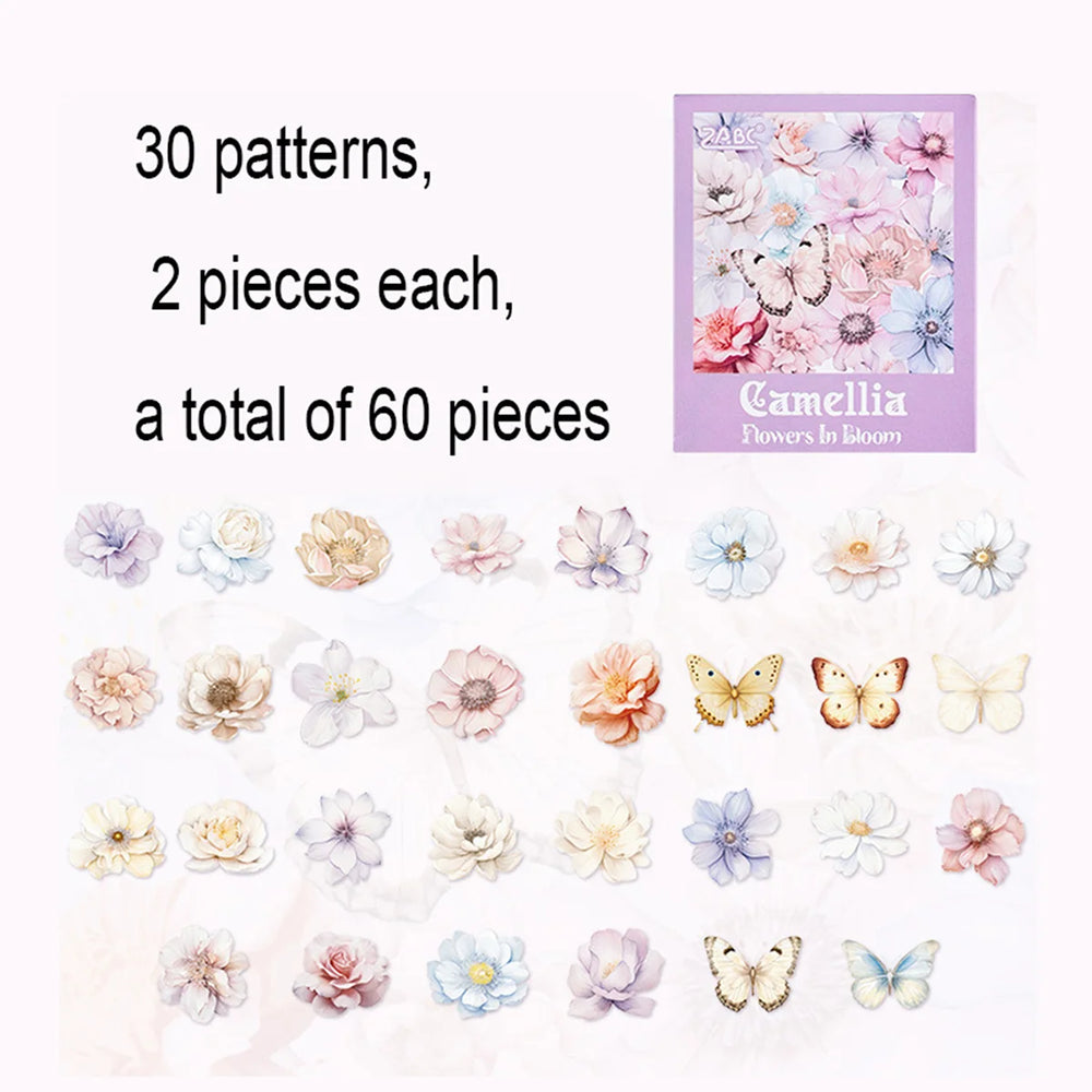 60 Pieces Plant Flower Pattern PET Stickers | Beautifully Decorated Scrapbook Sticker lifestyle view