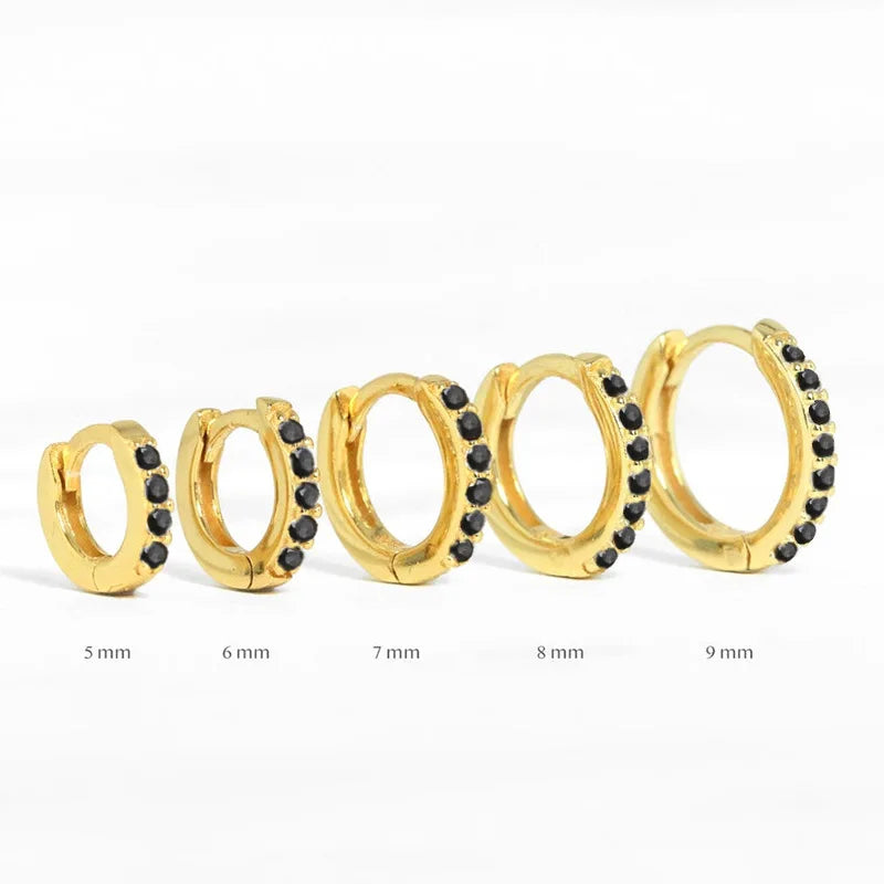 2PCS Stainless Steel Minimal Crystal Zirconia Hoop Earrings Gold Silver Color Small Hu close-up view