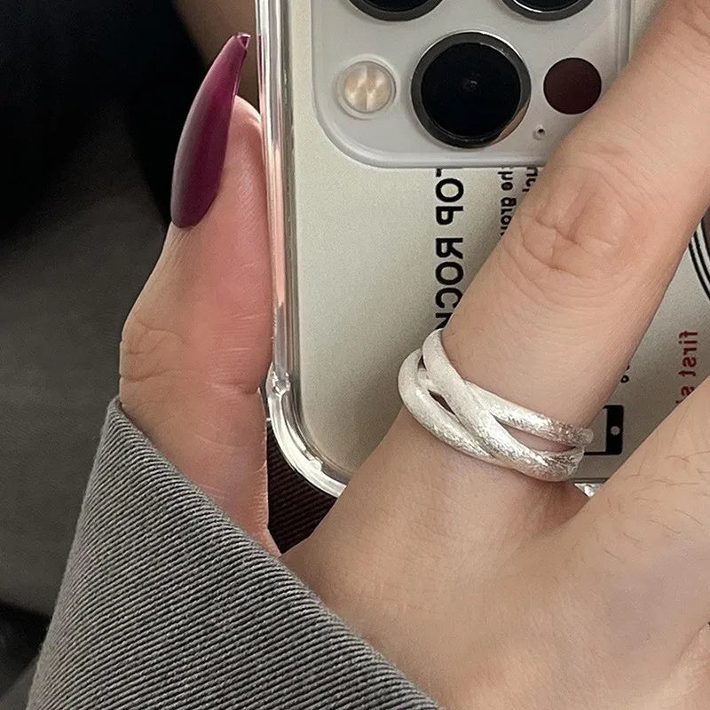 VENTFILLE 925 Sterling Silver Geometric Multilayer Round Bead Ring Female Fashion Pun lifestyle view