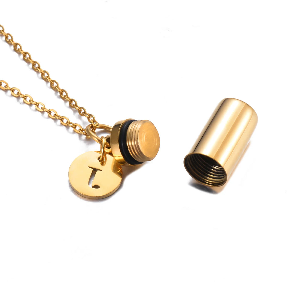 Cremation Jewelry Urn Necklace with Initial Letter Charm | Stainless Steel Memorial P alternate view