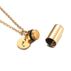 Cremation Jewelry Urn Necklace with Initial Letter Charm | Stainless Steel Memorial P alternate view
