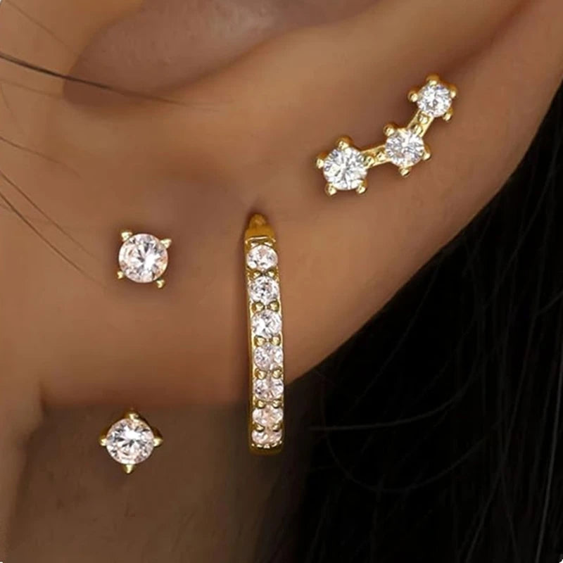 3Pcs Double Crystal Tragus Earring Floral Set Cartilage Helix Stud Earrings Bulk Lobe alternate view