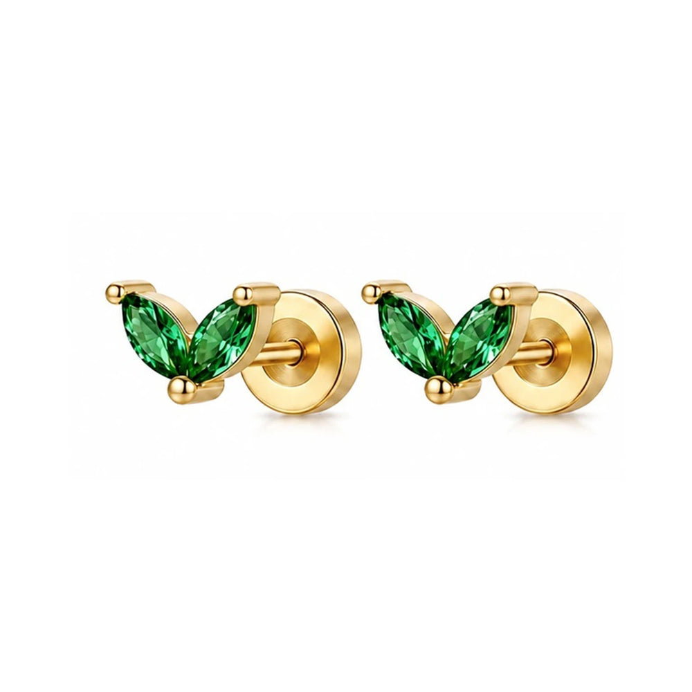 EVISPOL 18G Stainless Steel Flat Back Stud Earrings for Women Men Hypoallergenic Green C detail view
