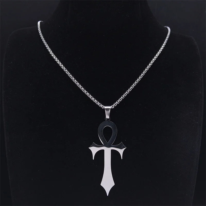 Stainless Steel Ankh Cross Pendant Necklace | Gothic Symbol of Life Jewelry lifestyle view