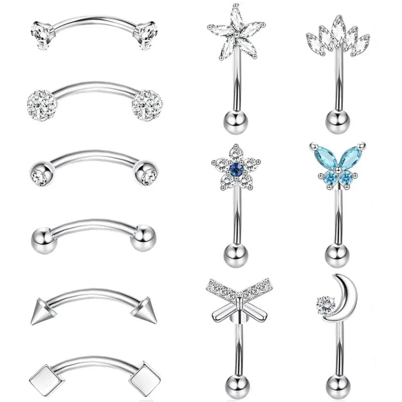 1/11Pcs 16G Eyebrow Rings for Women, Curved Barbell Belly Lip Rings Cartilage Daith E alternate view