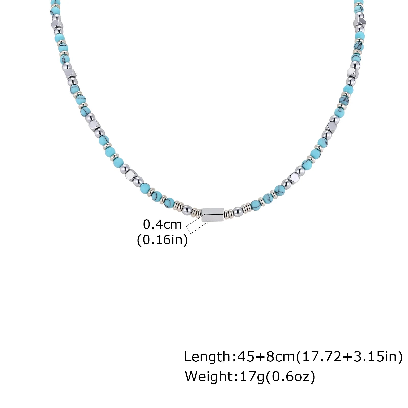 Trendy Men's Natural Stone Beaded Necklace | Classic Stainless Steel Metal Bead Choke alternate view