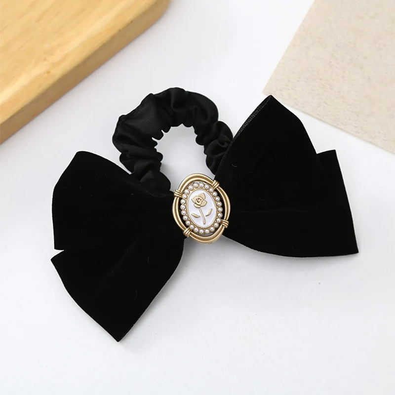 French Beautiful Barrette for Woman Black Elegant Velvet Ribbon Bowknot Party Hairpins Hair Accessories