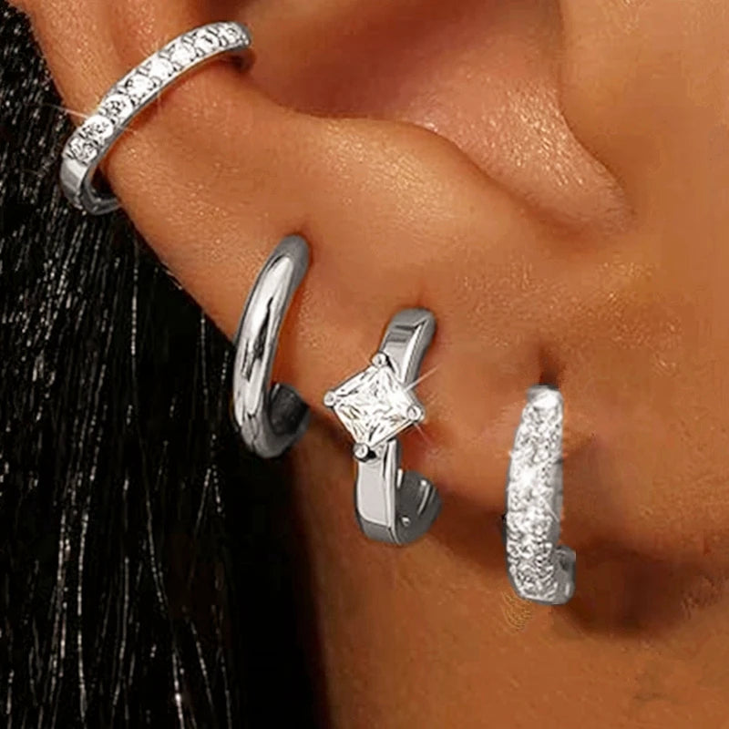 Huggie Hoop Earrings Set for Women | Crystal Zircon Tragus Cartilage Piercing Jewelry detail view