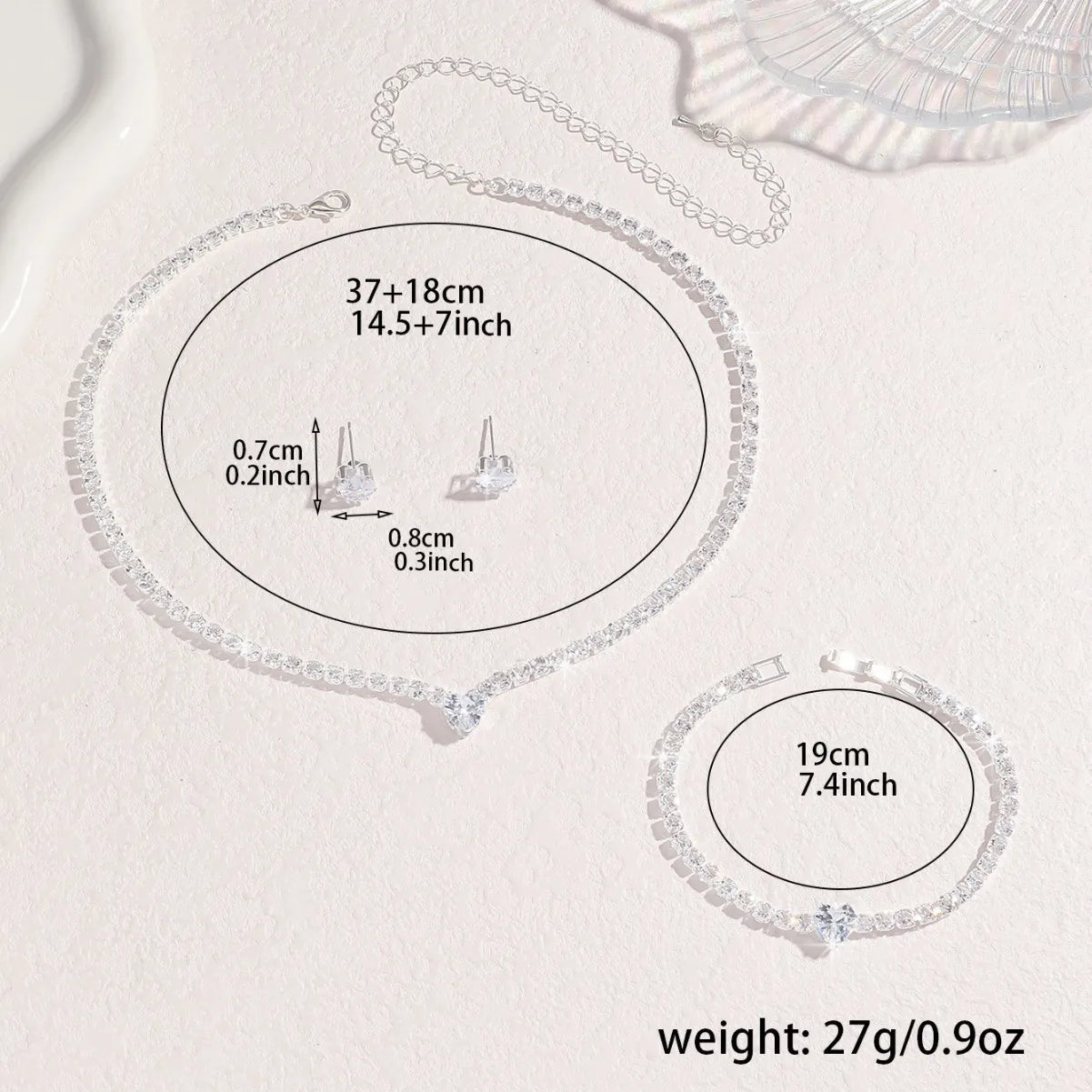 Ladies' Fashion, Heart-Shaped Crystal Zircon Earrings, Necklace Set, Bride'S Wedding D close-up view