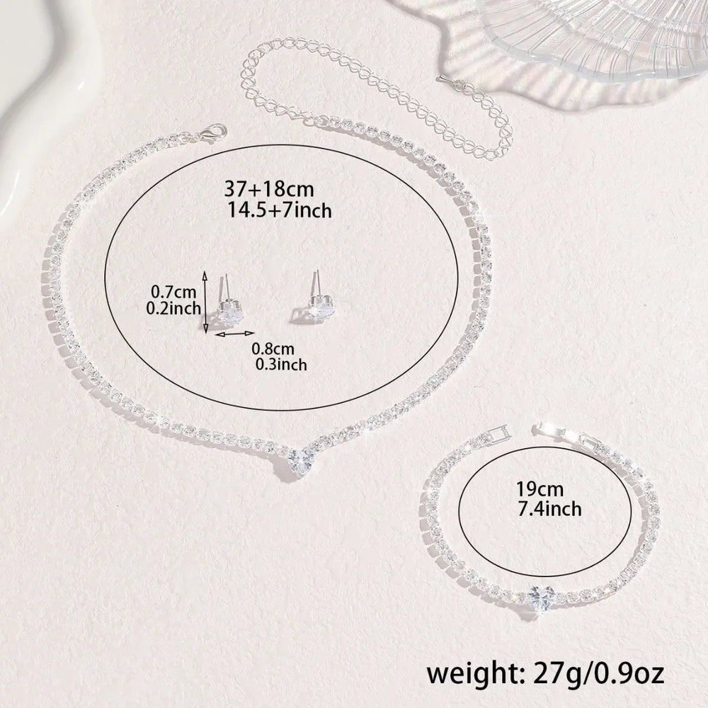 Ladies' Fashion, Heart-Shaped Crystal Zircon Earrings, Necklace Set, Bride'S Wedding D close-up view