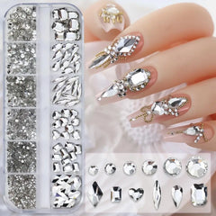 12Grids Pink Mixed Nail Rhinestones Luxury Nail Charms Glitter Crystal Jewelry Gems Nail detail view
