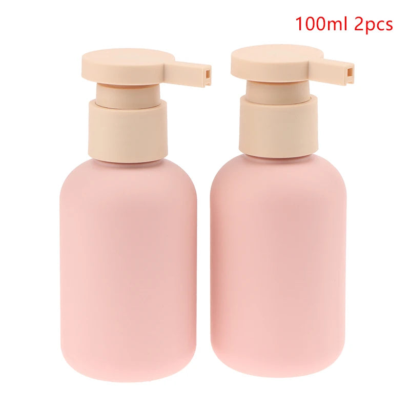 2Pcs 100/200ml Blue Green Pink Empty Plastic Pump Lotion Shampoo Bottle Flip Cap Bottl close-up view