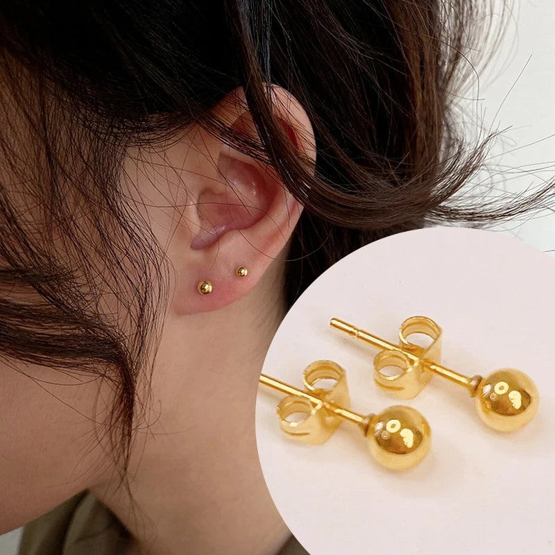 3-7mm Round Ball Stainless Steel Stud Earrings | Unisex Fashion Jewelry Gift detail view