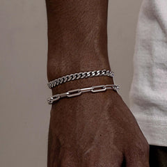 Men's Stainless Steel Chain Bracelets Set | 2pcs Silver Gold Black Twist Rope & Cuban Li detail view