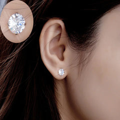 925 Sterling Silver Zircon Crystal 4 Claw Cut Earrings 3/4/5/6mm Earrings For Women Fi close-up view