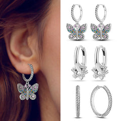 Hot Sale 925 Sterling Silver Heart Earrings Fit Original Charms Hoop Earrings For Wom alternate view