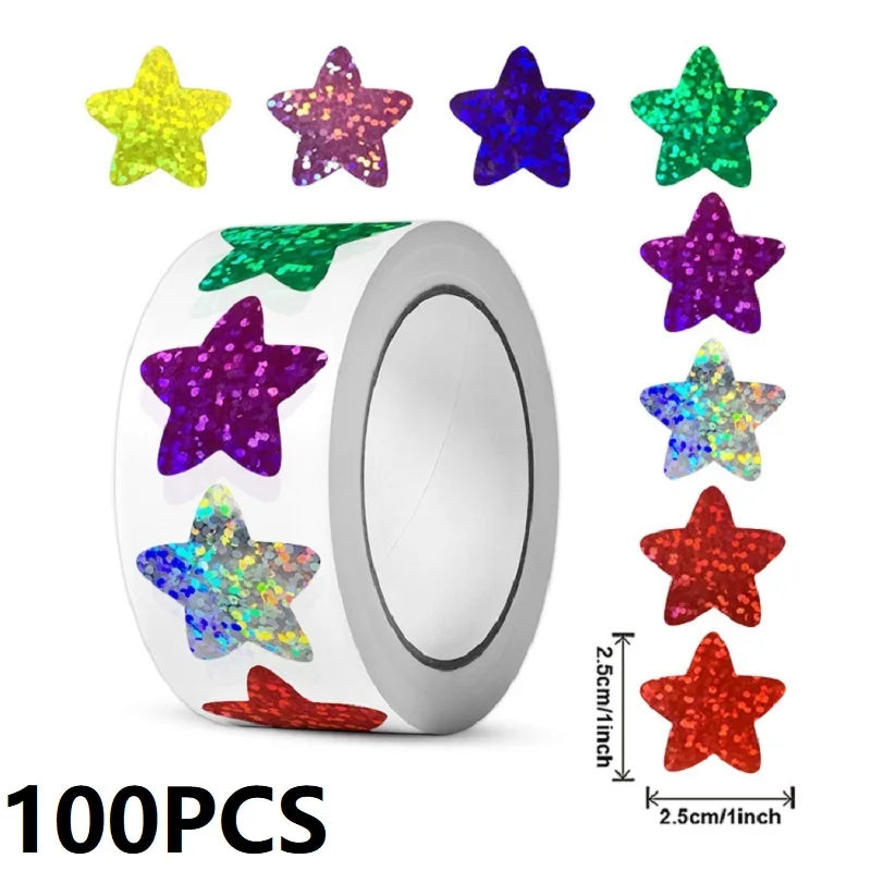 100pcs Round Star Thank You Stickers | Cute Packaging Labels for Cards and Gifts additional angle