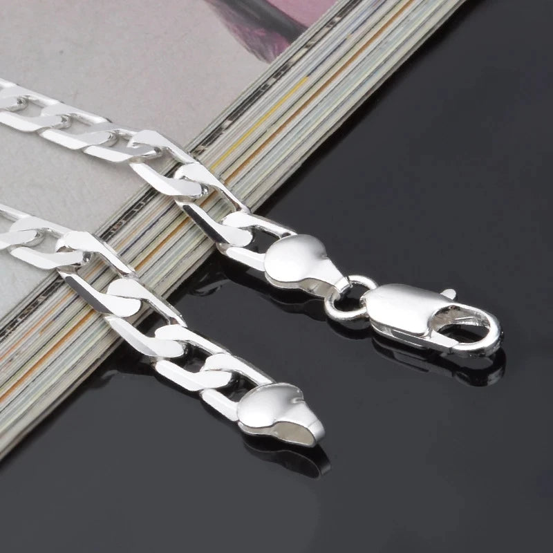925 Sterling silver Bracelet Sideways Silver Bracelet 6MM8MM10MM Bracelet Men & Wom additional angle