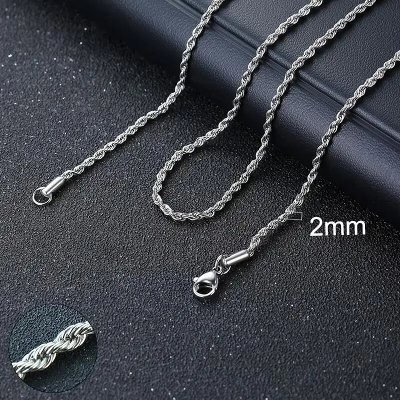 Vnox Twist Rope Chain Necklace for Men Women | Waterproof Stainless Steel Unisex Chain detail view