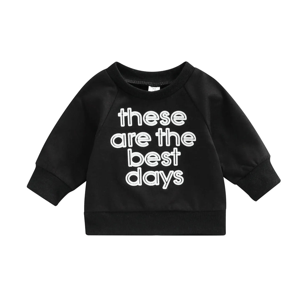 Baby Long Sleeve Letter Print Sweatshirt | Soft Cotton Blend Pullover for Girls lifestyle view