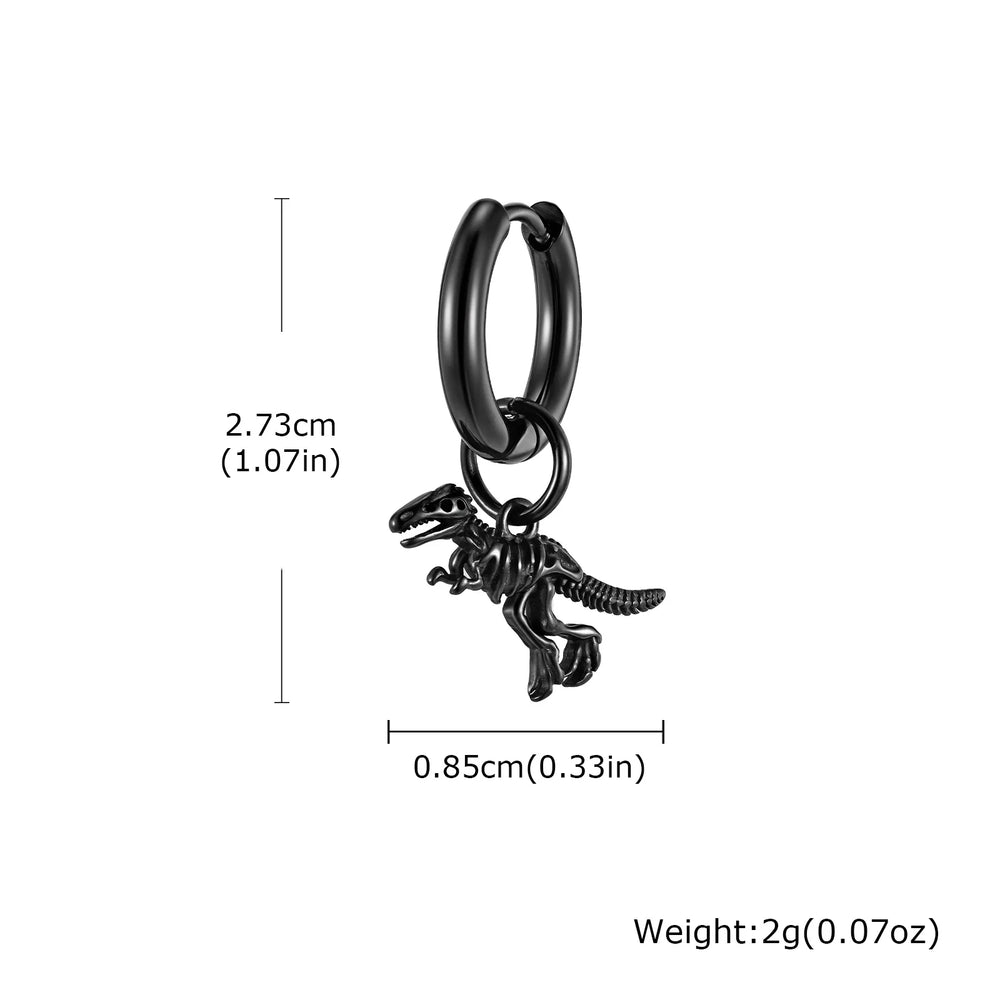 Dinosaur Drop Earrings | Stainless Steel Punk Rock Jewelry for Men and Women alternate view