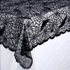 1 Piece Halloween Lace Tablecloth Bat Net Skull Pattern Rectangular Shape For Party Decoration Haunt