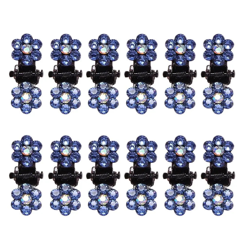 12Pcs Fashion Small Cute Crystal Flowers Metal Mini Hair Claws Hair Clips Girls Hairstyl detail view