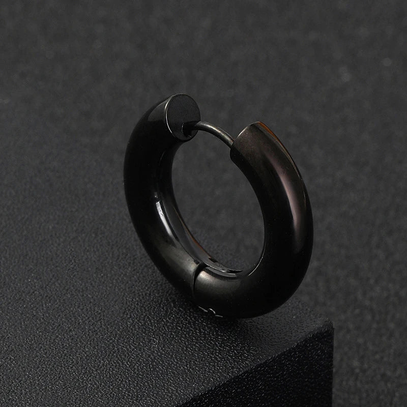 5 Pair Fashion Stainless Steel Black Earrings Set Multiple Styles for Women And Men Hi close-up view