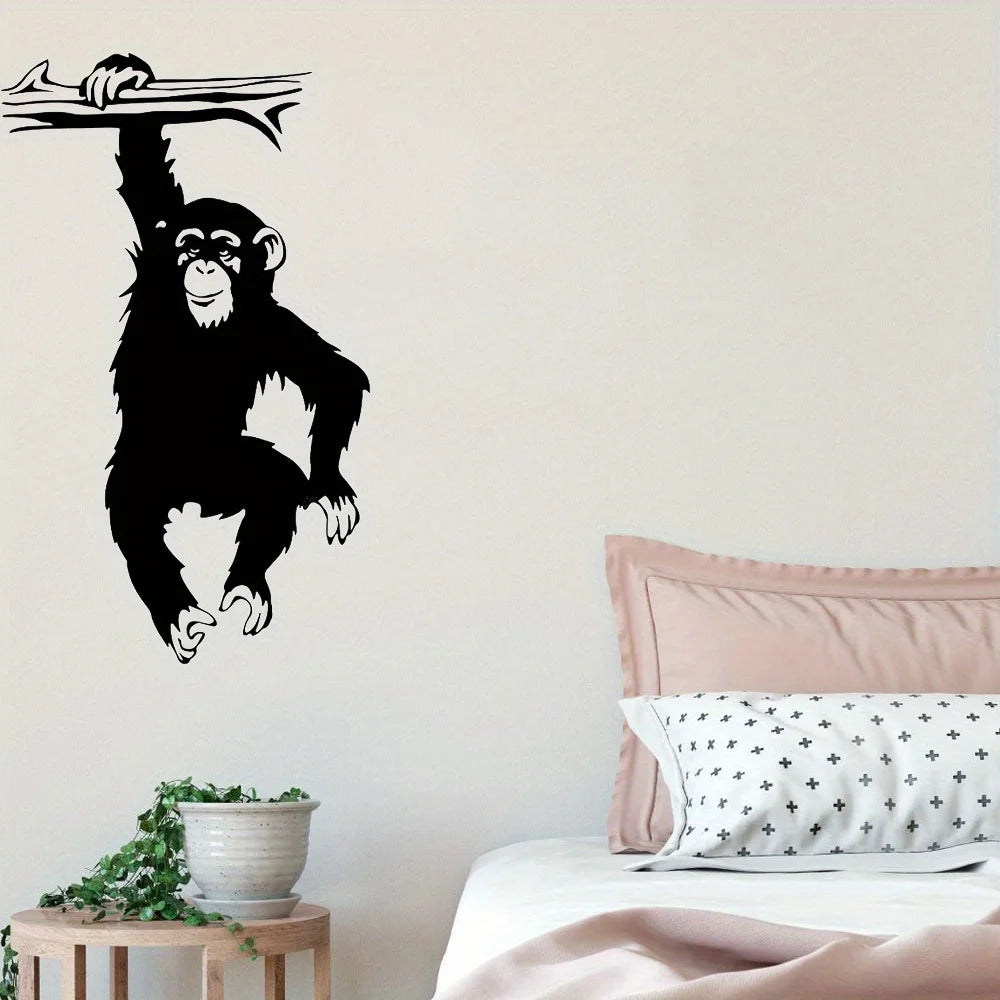 Large Funny Monkey Tree Wall Stickers | Cartoon Jungle Animal Vinyl Decal for Kids Room detail view