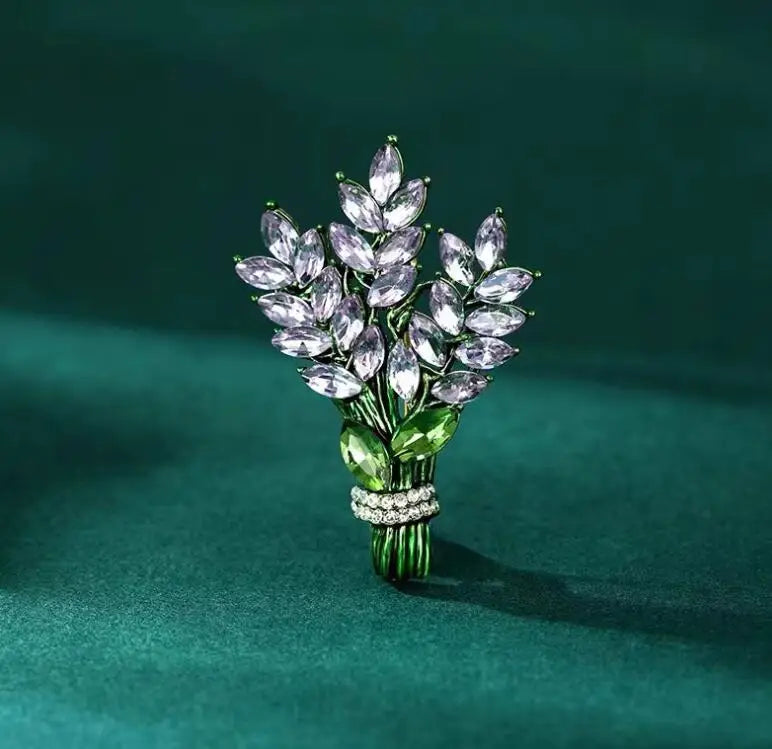 Cute Romantic Colorful Leaf Brooches For Women Purple Crysal Plant Brooch Pin Female Party Birthday Dress Suit Badge Jewelry