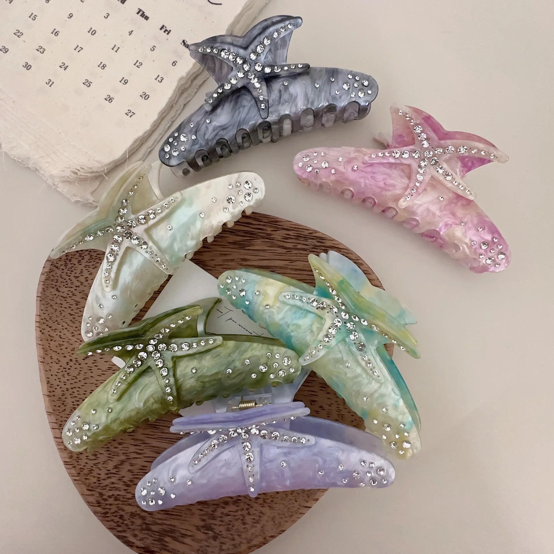 1 diamond-encrusted starfish hair grab super large shark clip three-dimensional acetic acid color hair grab clip