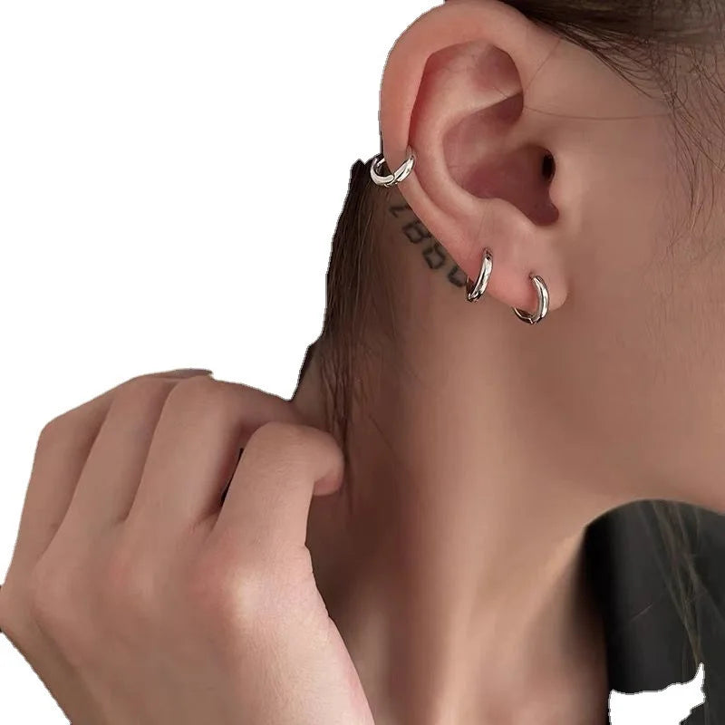 Exquisite 925 Sterling Silver Small Earrings, Plain Silver, Comfortable Earrings, Smoo close-up view